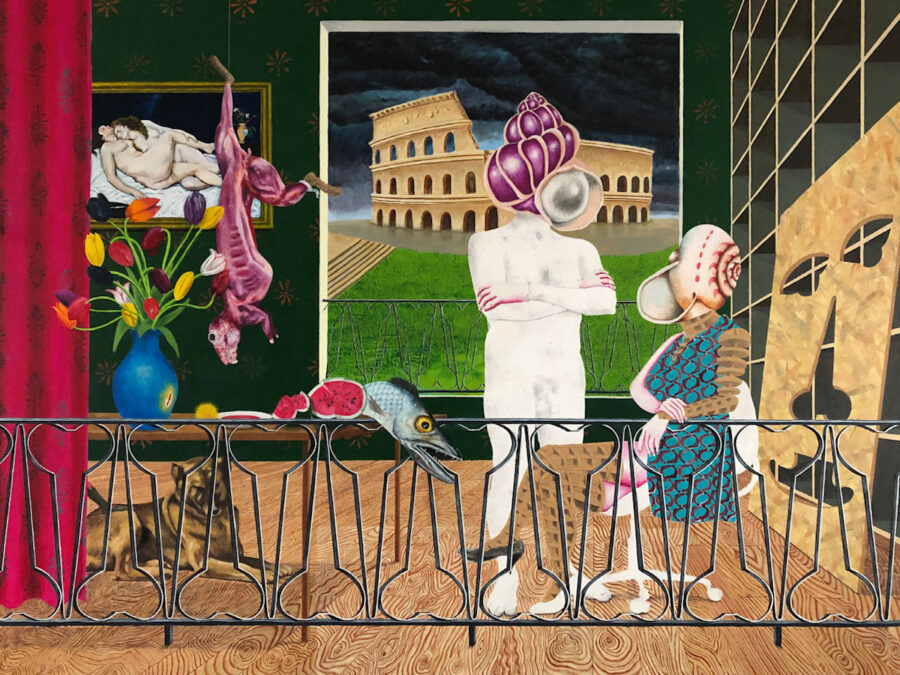 Photo : Peinture de Alain Doret, Le balcon - 2023 -Huile sur toile 2,00 x 2,50 m