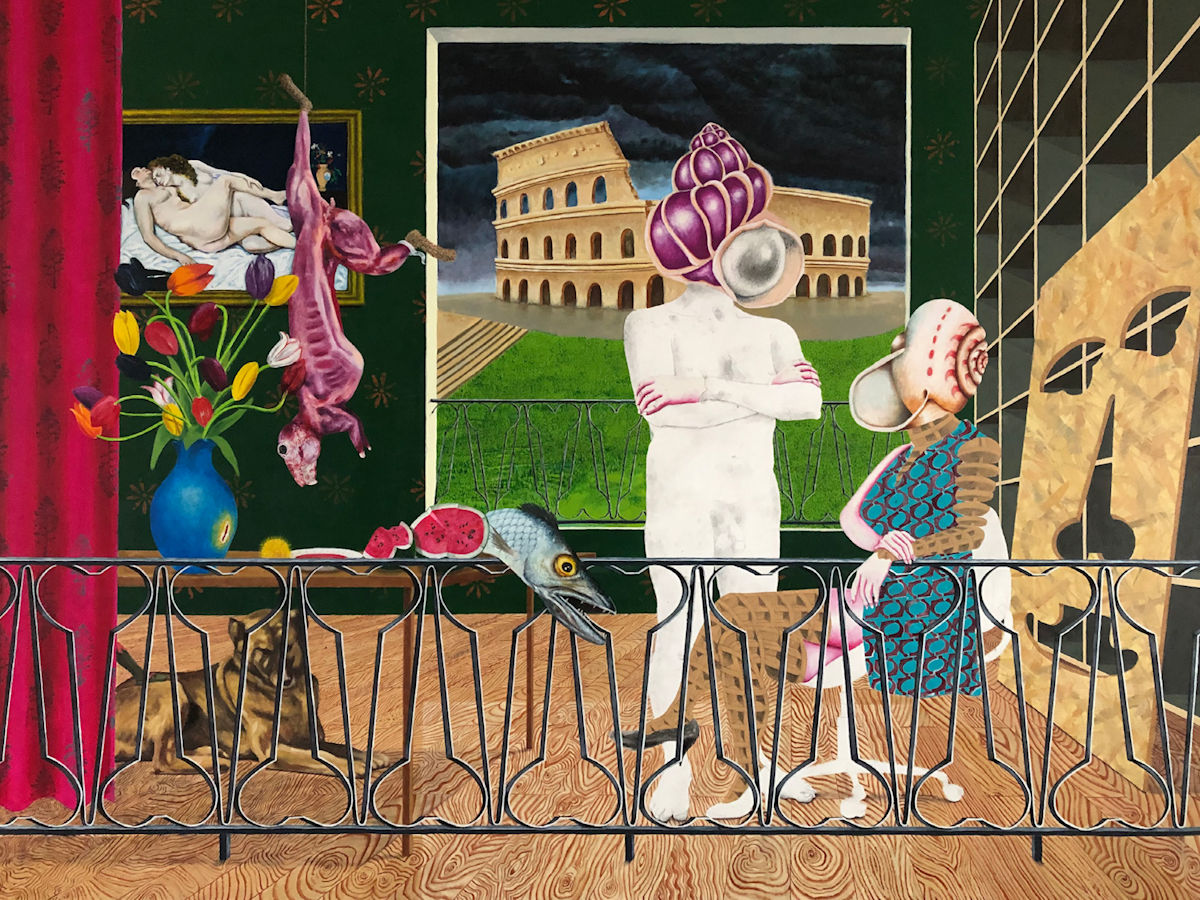 Photo : Peinture de Alain Doret, Le balcon - 2023 -Huile sur toile 2,00 x 2,50 m