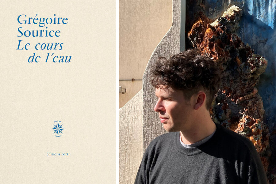Image : Portrait de Grégoire Sourice et page de couverture du livre "Le cours de l'eau"